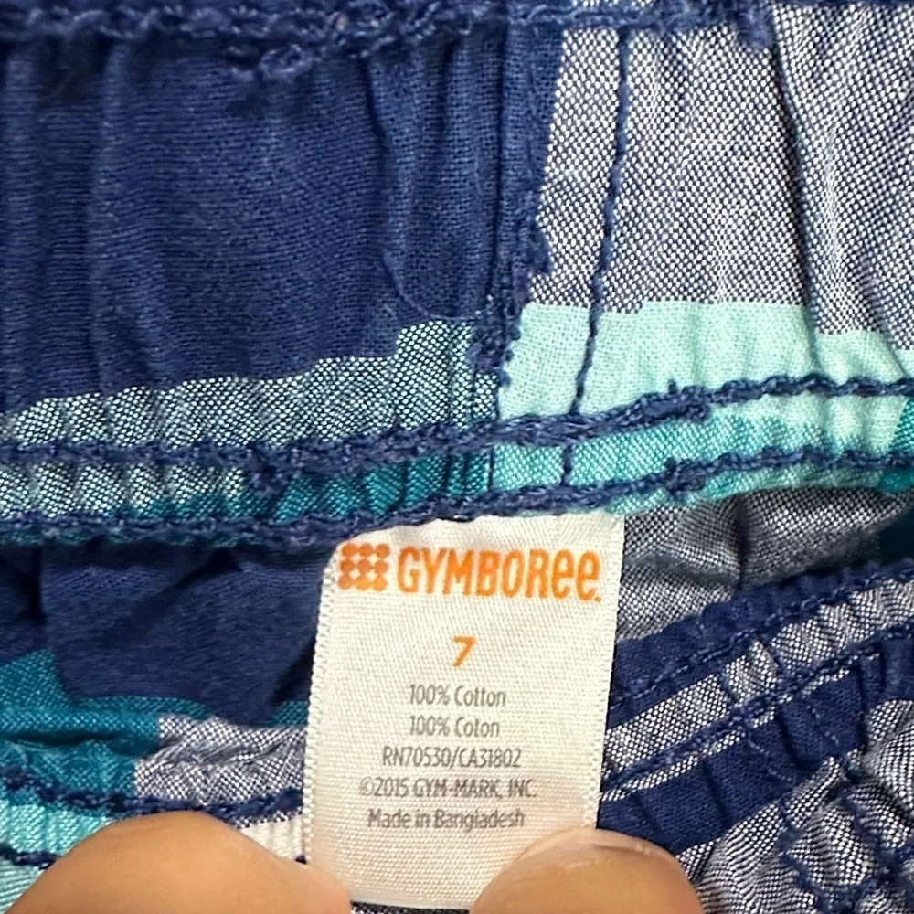 Gymboree Teal and White Plaid Cargo Shorts size 7
